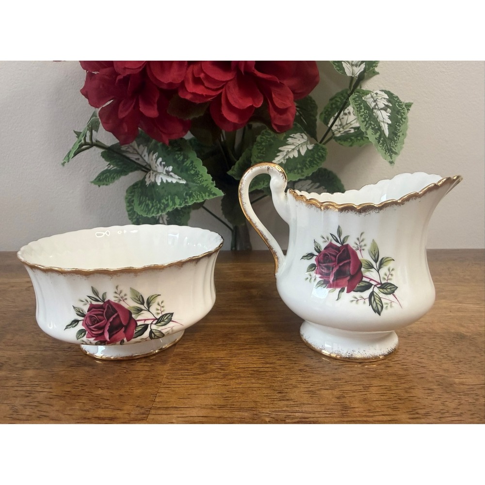 Paragon England Fine Bone China Rose Cream and Sugar Set Gold Trim Tea Party